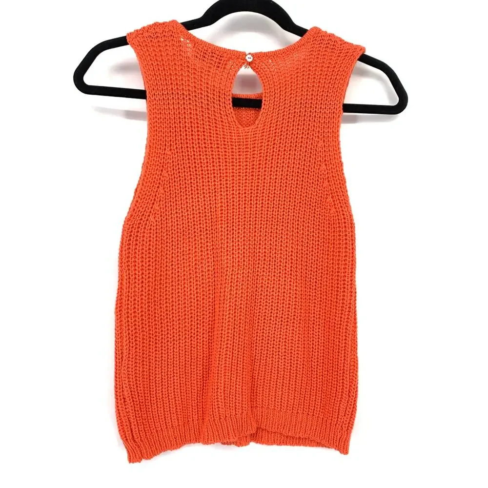 Lucy Paris Sweater Vest Womens Size XS Orange Open Knit Sleeveless